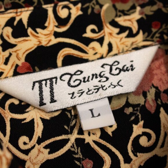 Vintage 70s TT Gun Gai Traditioncal Chinese Pattern Button Up Blouse Shirt Large - Picture 4 of 9